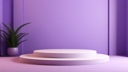 Aufkleber - Abstract lavender 3D room with realistic purple and white cylindrical pedestal.