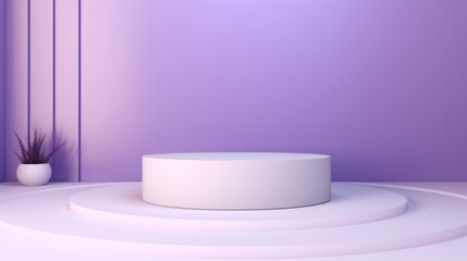 Aufkleber - Abstract lavender 3D room with realistic purple and white cylindrical pedestal.