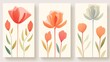 Set of three vertical banners with tulip flowers. illustration. Generative AI