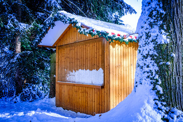 Wall Mural - typical wooden sales booth at a christmas market