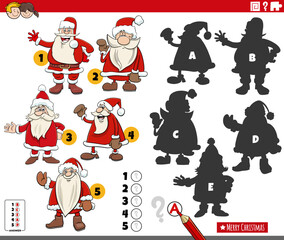 Sticker - matching shadows activity with cartoon Santa Clauses