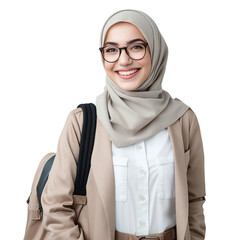 Islamic student woman smiling isolated on white background