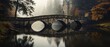 © RocknRoller Studios - Stone Bridge over River in Atmospheric Autumn setting. Moody Rural Background. Generative AI.