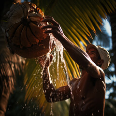 Poster - portrait illustration of tropical beach background, coconut water drink background