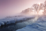 Fototapeta  - Krajobraz zimowy, mglisty świt (Winter landscape, foggy dawn)