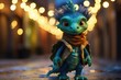 Postcard with a dragon on the street. Cute character. Symbol of Chinese New Year 2024. postcard. place for text