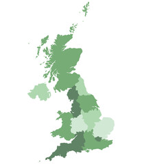 United Kingdom Regions map. Map of United Kingdom in administrative regions in multicolor