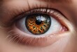 an eye that is orange and black in color it has white around the iris