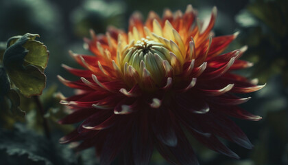 Poster - Vibrant dahlia blossom, a natural beauty in wet forest generated by AI