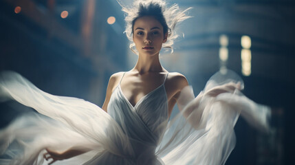Wall Mural - Dreamy portrait of a ballet dancer's joy, caught mid-twirl, motion blur, ethereal quality