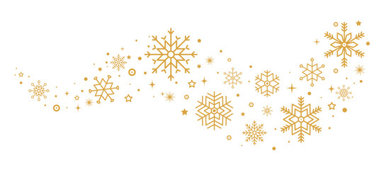 Wall Mural - abstract golden snowflakes border isolated on white background. christmas card with snowfall, star, 