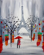 A Romantic Walk in Paris by The Eiffel Tower - Original Acrylic Painting