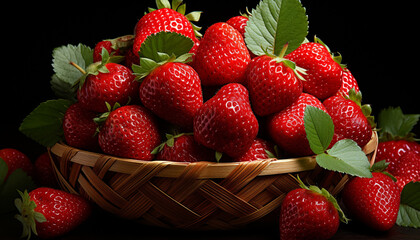 Poster - Freshness and sweetness in a bowl of ripe strawberries generated by AI