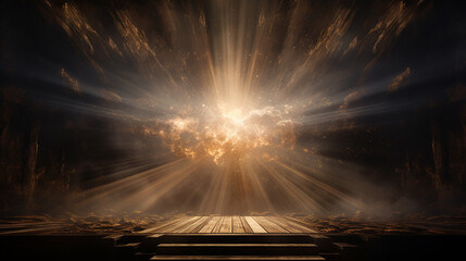Wall Mural - open box revealing a beam of divine light on a heavenly stage