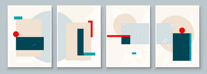 Wall Mural - Set of Abstract Geometric Wall Art. Mid Century Illustration in Minimal Style for Wall Decoration Background. Modern art vector Illustration