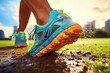 closeup shoes running Runner shoe woman city new york central park urban exercise fitness foot training jogging physical jogger autumn leg fit female athlete action fall flare girl athletic sunny