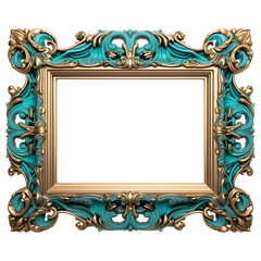 Wall Mural - Gold and turquoise picture frame isolated