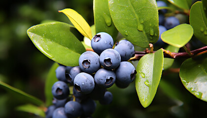 Canvas Print - Freshness and sweetness in nature blueberry drop generated by AI