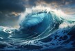 © olegganko - big wave falling on the ocean with dark cloudy sky