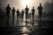 Silhouettes of marathon runners Against the Sunrise