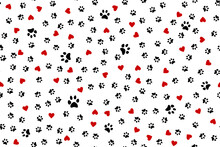 Dog Paw And Heart Seamless Pattern. Vector Illustration