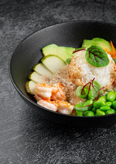 Wall Mural - Poke with shrimp, avocado, pear, rice and green beans