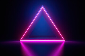 Wall Mural - background abstract stage show fashion style retro 80's light ultraviolet space empty shape triangle frame triangular neon pink blue render 3d three-dimensional blank banner glow line eclipse black