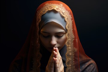 Sticker - Portrait of Religious woman with covered head praying