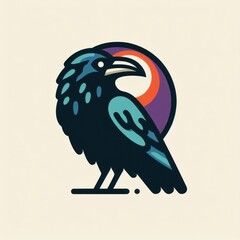 Poster - illustration of raven, block print, suitable for logo design, ai generated