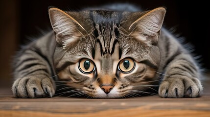 Wall Mural - Close-up portrait of a domestic tabby cat with whiskers. Generative AI