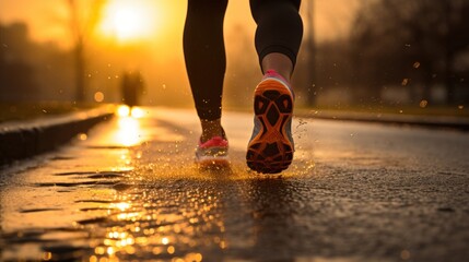 Sticker - A person running in the rain with their shoes on, AI