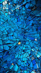 Wall Mural - A complex 3D abstract mosaic with intricate color interplays and dynamic contrasts, reformatted to a 916 aspect ratio against a celestial blue background.