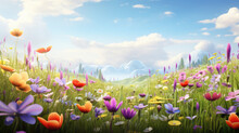 Spring Meadow With Flowers Landscape Background