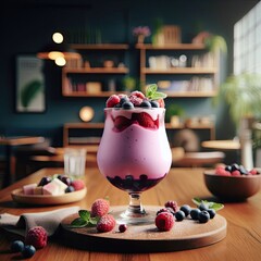 Wall Mural - Delicious berry dessert on the table AI Generative