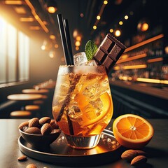 Poster - Fresh orange cocktail with chocolate on the table AI Generative