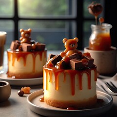 Wall Mural - Creamy caramel pudding with topping AI Generative