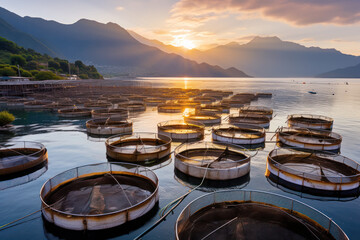 Aquaculture in floating fish farming cages of fish farm