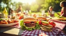 Summer Eating Picnic Food Illustration Lunch Snacks, Sandwiches Vegetables, Cheese Bread Summer Eating Picnic Food