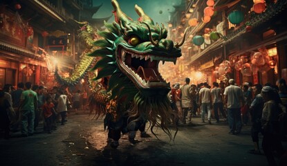 Wall Mural - Chinese dragon as a character for the dragon dance at the Chinese New Year festival 2024