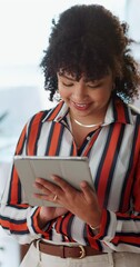 Wall Mural - businesswoman, tablet and typing in office or communication, internet search or networking. female p
