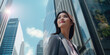 © 361 Portrait Studio - Portrait of a smiling asian businesswoman standing on the outdoor street front of business office building city