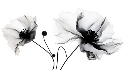 Wall Mural - Stylized white/blue poppy lightly translucent pedals flower on black background. Remembrance Day, Armistice Day, Anzac Day 