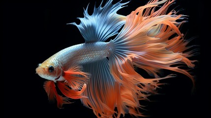 Canvas Print - Capture the moving moment of red-gold siamese fighting fish isolated on black background. Betta fish, Generate AI.