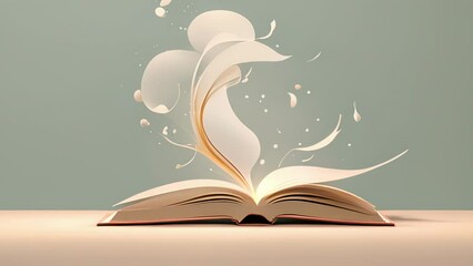 Wall Mural - Minimal animation of a book opening and closing, with simple illustrations and a soothing pageturning effect.