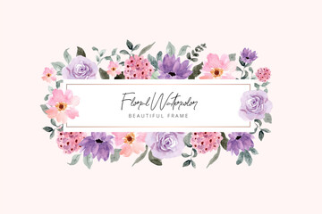 Wall Mural - purple pink watercolor floral frame