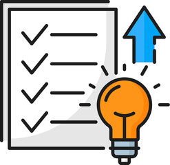 Aufkleber - Recommendations. Web audit icon. Web data report, SEO performance audit or online company content analysis line vector sign, marketing campaign survey line symbol with checklist document, lamp bulb