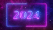 Happy new year 2024. Neon blue and purple 2024 Traveling through star fields space supernova colorful light glowing. Space Nebula moving graphic with stars space rotation galaxy nebula. square frame