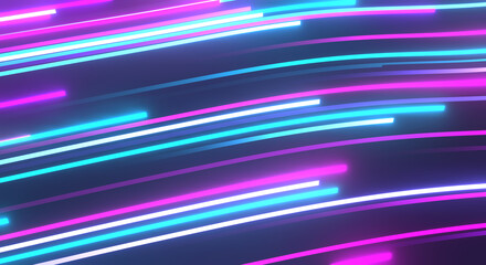 Wall Mural - cycled 3d animation. Abstract background with ascending colorful neon lines, glowing trails looped Abstract Pink blue and purple vertical neon lines with glowing trails. Appear, slide up and fade way