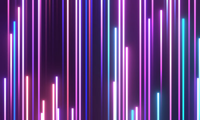 Wall Mural - cycled 3d animation. Abstract background with ascending colorful neon lines, glowing trails looped Abstract Pink blue and purple vertical neon lines with glowing trails. Appear, slide up and fade way