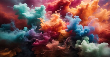 Wall Mural -  Engage with a captivating close-up scene, showcasing the synergy between abstract colors and atmospheric smoke, resulting in an atmospheric and visually rich background